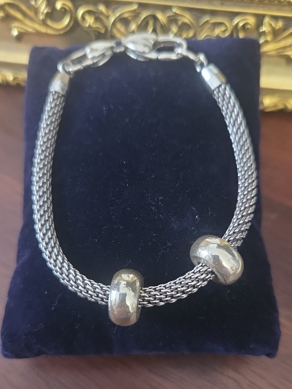 BRIGHTON Beverly Glam Silver Mesh Bracelet with Sliding Spacer Beads -